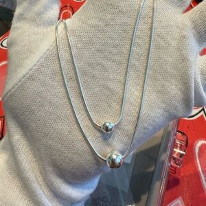 Double layer solid Sterling Silver 925 ball necklace #15.1